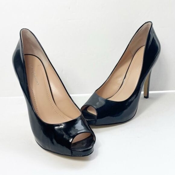 BCBGeneration Brazen Black Patent Leather Peep-Toe Platform Heels Womens Size 9 - Picture 2 of 8